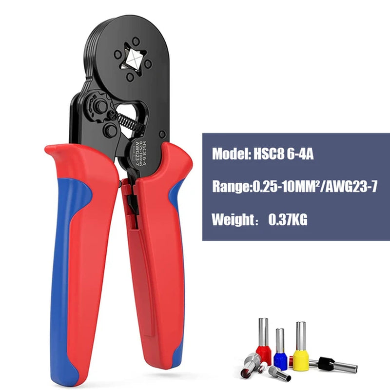 Self-Adjusting Ferrule Crimping Kit - Ratchet Wire Crimper with 0.25-10mm² Range, Complete with Tubular Terminal Clamps