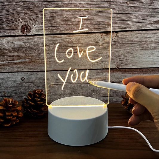 LED Acrylic Night Light with Erasable Message Board and Calendar - USB-Powered Transparent Luminous Desk Ornament