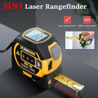 3-in-1 High-Precision Digital Laser Tape Measure with Distance Rangefinder and Infrared Measuring Level