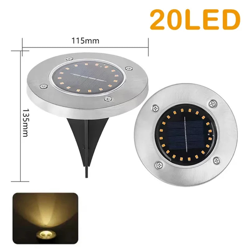 Solar-Powered LED Disk Lights - 8/20 LED Outdoor Garden and Deck Spotlight