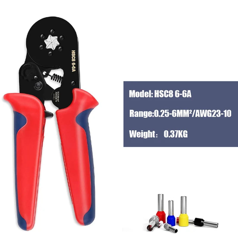 Self-Adjusting Ferrule Crimping Kit - Ratchet Wire Crimper with 0.25-10mm² Range, Complete with Tubular Terminal Clamps