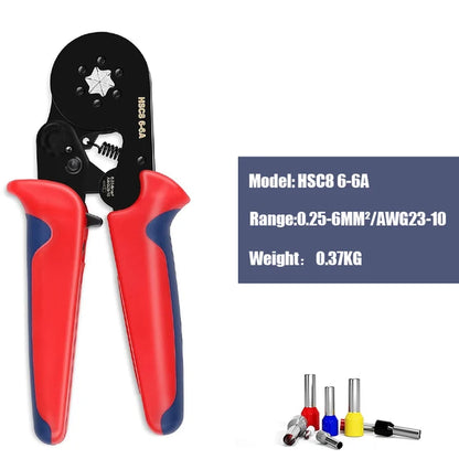 Self-Adjusting Ferrule Crimping Kit - Ratchet Wire Crimper with 0.25-10mm² Range, Complete with Tubular Terminal Clamps