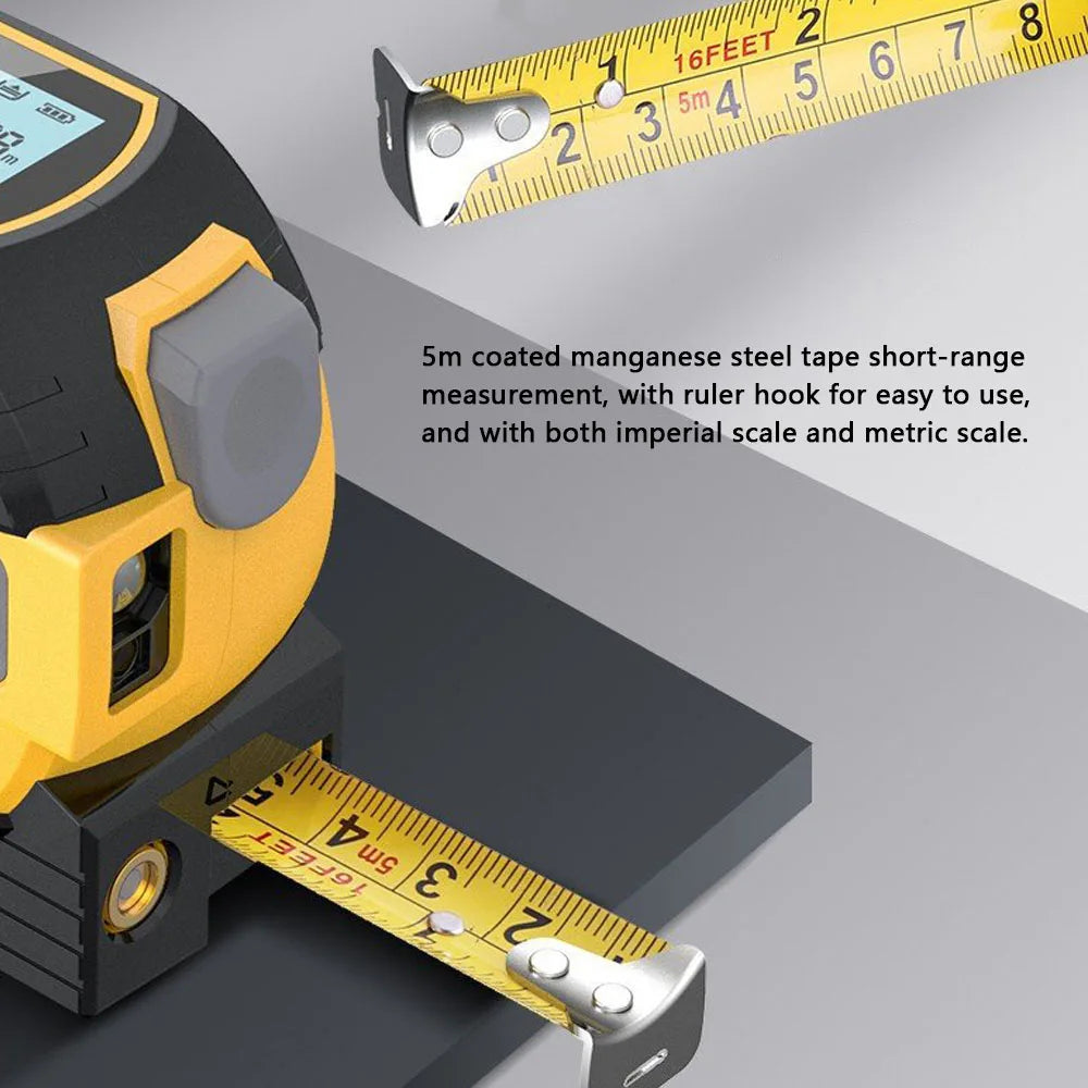 3-in-1 High-Precision Digital Laser Tape Measure with Distance Rangefinder and Infrared Measuring Level