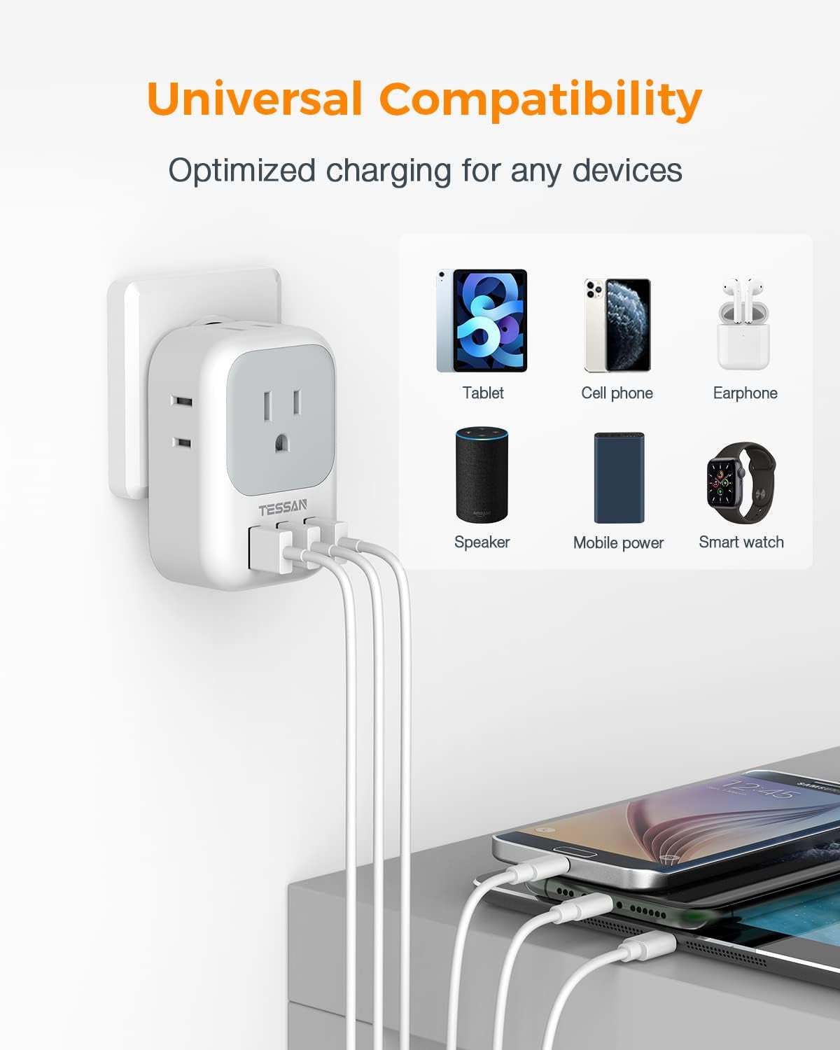 USB Charger Block and Multi Plug Outlet Extender