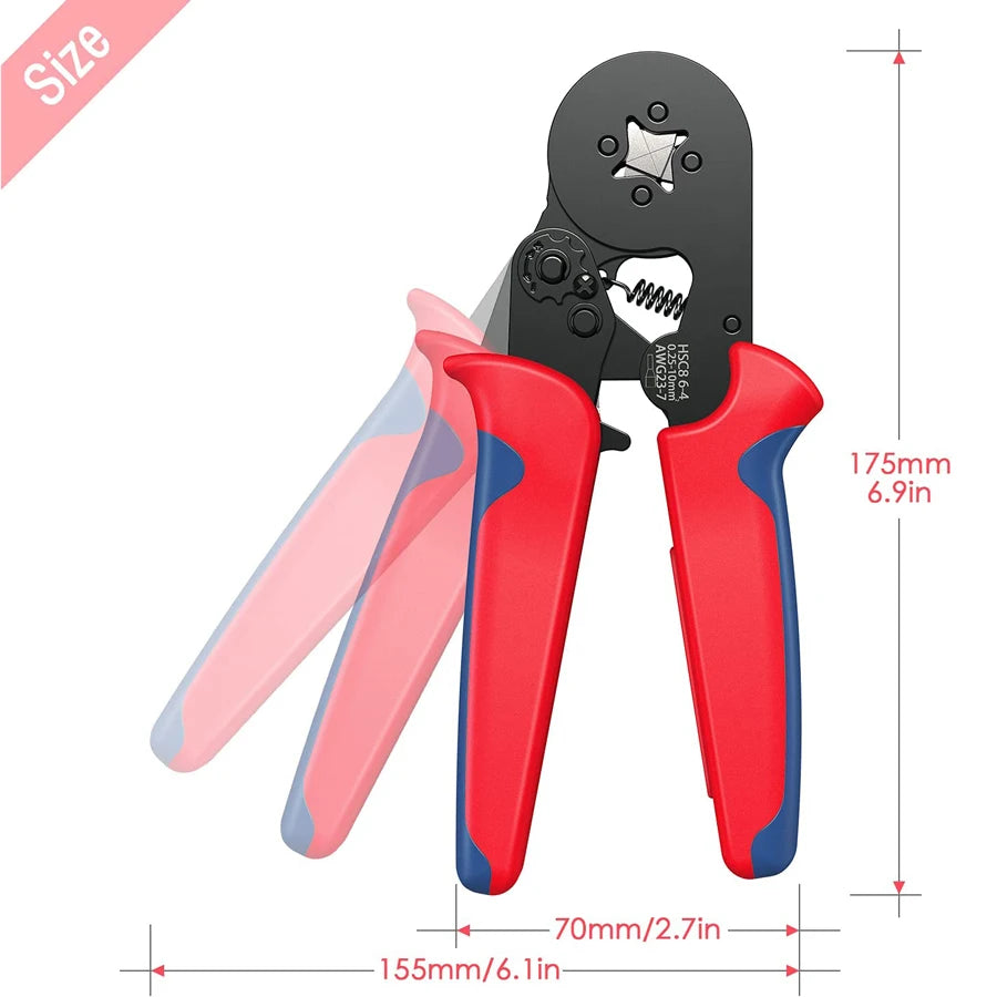 Self-Adjusting Ferrule Crimping Kit - Ratchet Wire Crimper with 0.25-10mm² Range, Complete with Tubular Terminal Clamps