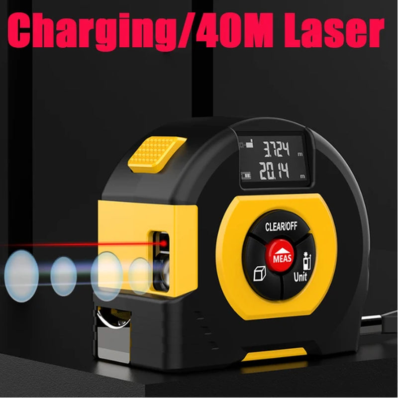 3-in-1 High-Precision Digital Laser Tape Measure with Distance Rangefinder and Infrared Measuring Level