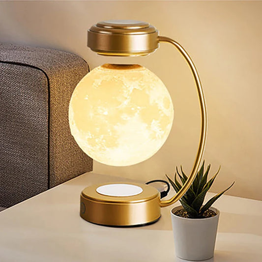 Wireless 3D Moon Lamp - Magnetic Levitation, Rotating LED Light 