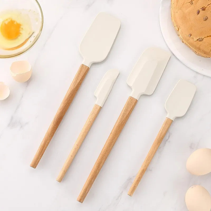  Wood Handle White Silicone Cream Spatula Non-Stick Pastry Blenders