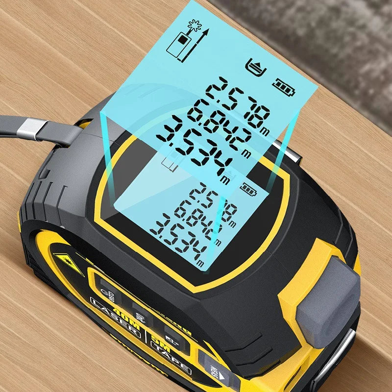 3-in-1 High-Precision Digital Laser Tape Measure with Distance Rangefinder and Infrared Measuring Level