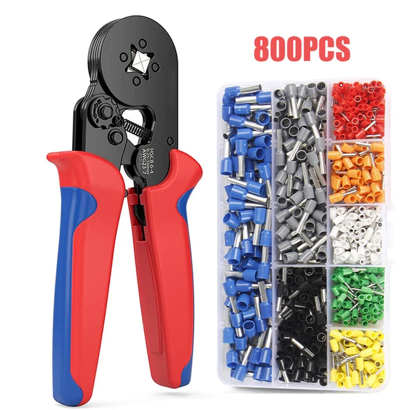 Self-Adjusting Ferrule Crimping Kit - Ratchet Wire Crimper with 0.25-10mm² Range, Complete with Tubular Terminal Clamps