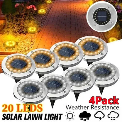 Solar-Powered LED Disk Lights - 8/20 LED Outdoor Garden and Deck Spotlight