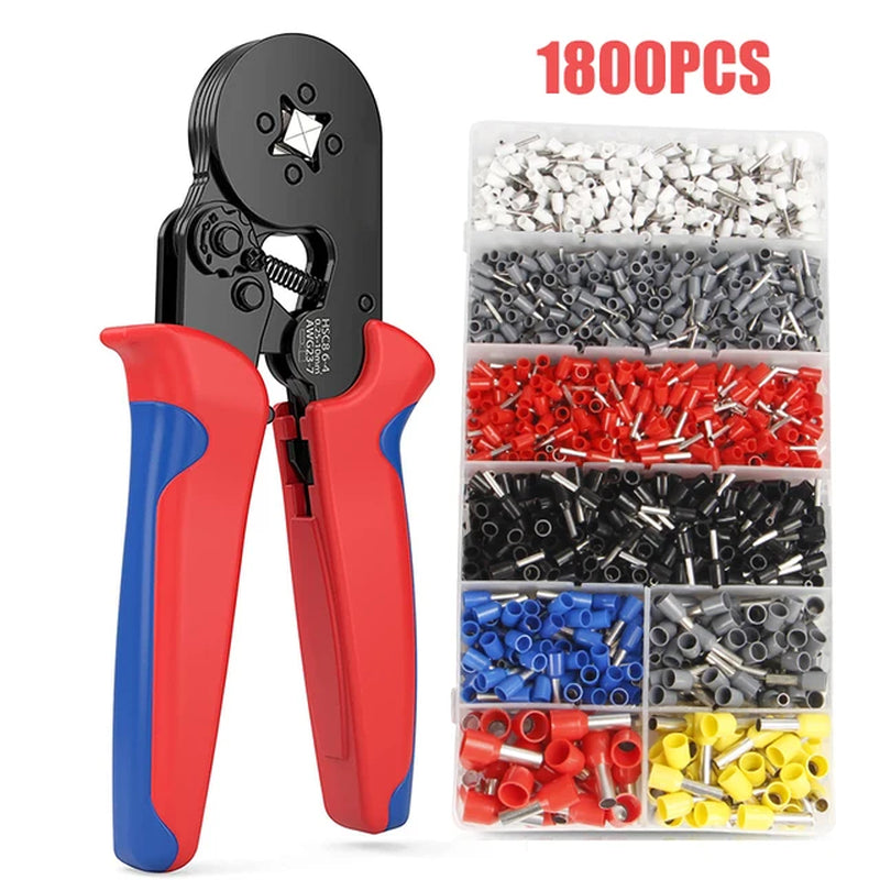 Self-Adjusting Ferrule Crimping Kit - Ratchet Wire Crimper with 0.25-10mm² Range, Complete with Tubular Terminal Clamps