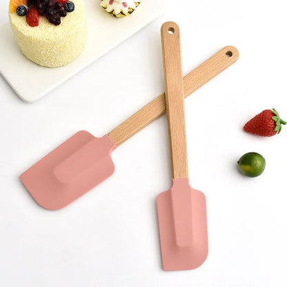  Wood Handle White Silicone Cream Spatula Non-Stick Pastry Blenders