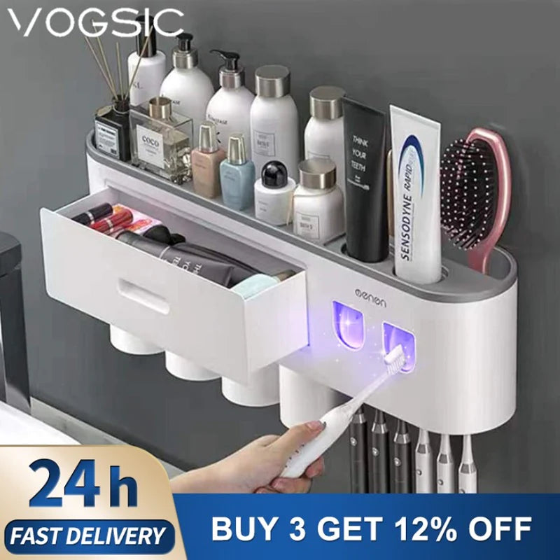 Magnetic Adsorption Toothbrush Holder Bathroom Organizer