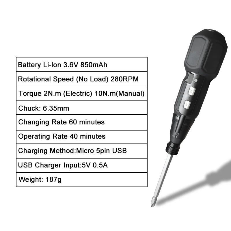 3.6V Duo Screwdriver - Rechargeable Cordless Mini Power Tool with LED Light for DIY Projects