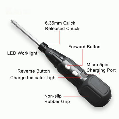 3.6V Duo Screwdriver - Rechargeable Cordless Mini Power Tool with LED Light for DIY Projects