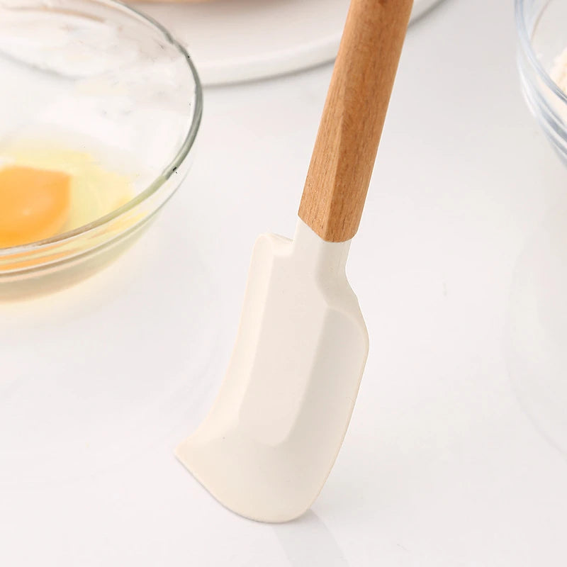  Wood Handle White Silicone Cream Spatula Non-Stick Pastry Blenders